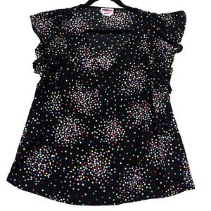 Kate Spade Ruffle Sleeve Blouse Women M Black Multi Confetti Dot Flutter Top